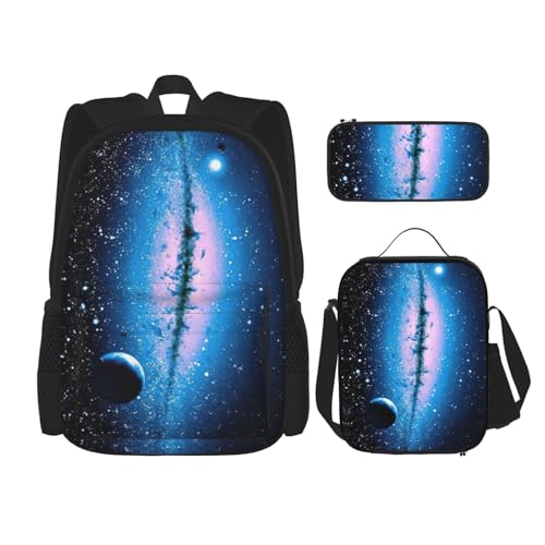 Migpkd Galaxy Schultasche, Federmäppchen, Lunch-Tasche, Kombinationsrucksack für Kinder, Schule, Büchertasche von Migpkd