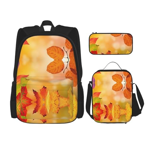 Migpkd Herbst-Schultasche, Federmäppchen, Lunch-Tasche, Kombinationsrucksack für Kinder, Schule, Büchertasche von Migpkd