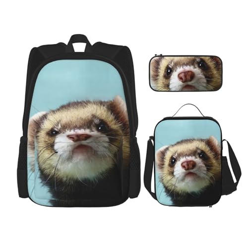 Migpkd Niedliche Tier-Schultasche, Federmäppchen, Lunch-Tasche, Kombinationsrucksack für Kinder, Schule, Büchertasche von Migpkd