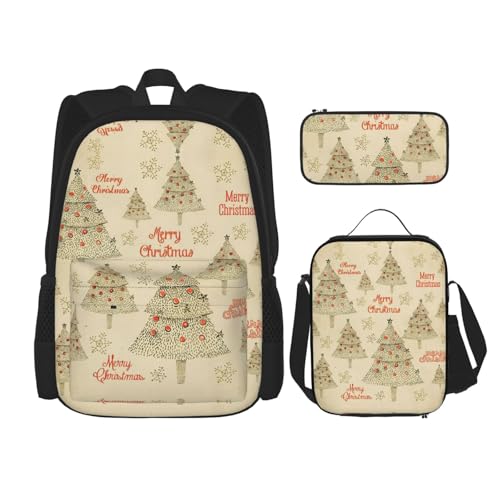 Migpkd Schultasche mit Weihnachtsbaum, Federmäppchen, Lunch-Tasche, Kombinationsrucksack für Kinder, Schulbüchertasche von Migpkd