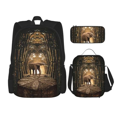 Migpkd Skulptur-Elefanten-Schultasche, Federmäppchen, Lunch-Tasche, Kombinationsrucksack für Kinder, Schulbüchertasche von Migpkd