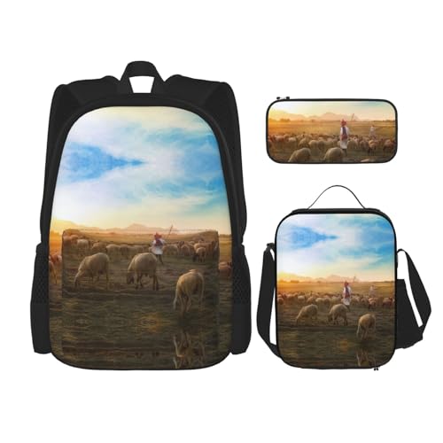 Migpkd Sunset Weide Schultasche, Federmäppchen, Lunch-Tasche, Kombinationsrucksack für Kinder, Schulbüchertasche von Migpkd