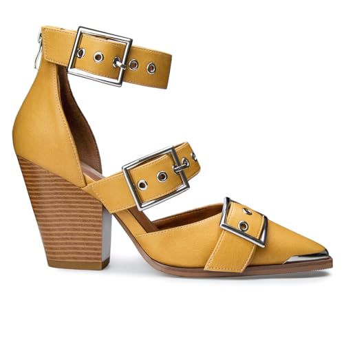 Migpuel Western-Sandalen für Damen, breiter Absatz, spitzer Zehenbereich, Metallschnalle, Riemen und bequem, Brautschuhe, braun, 36 EU Migpuel Western-Sandalen für Damen, breiter Absatz, spitzer Zehenbereich, Metallschnalle, Riemen und bequem, Brautschuhe, braun, 36 EU von Migpuel