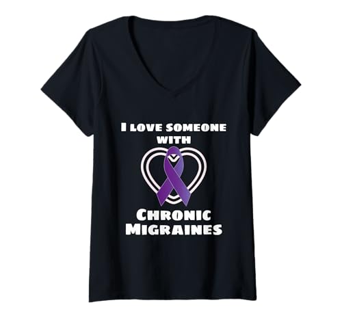 Damen I Love Someone with Chronic Migräne Support Awareness T-Shirt mit V-Ausschnitt von Migraine Fighter Caregiver