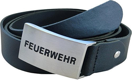 MIH-medical Koppelgürtel, Feuerwehr Text - Leder - schwarz - 130cm von Mih