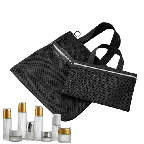 Mihauuke Reise Kosmetiktasche - Tragbare Flugzeug Kosmetik Mesh Tasche | 2 Stück Toilettentaschen mit Griff und Reißverschluss für Festival Schule Flugzeug Flughafen Arbeit Konzert Fitnessstudio von Mihauuke
