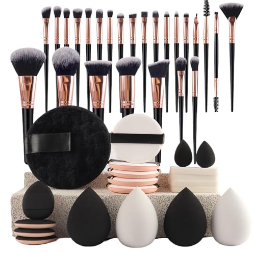 Mihauuke Umfangreiches Make-up Werkzeug Set | 45 Teile Leichtes Makeup Pinselset Reisegröße Mit Puderpuff Für Damen,Kosmetik Zubehör Für Geschäftsreise Schule Zuhause von Mihauuke
