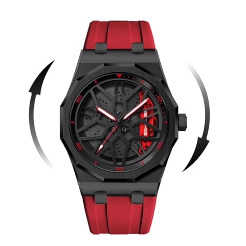 Mihawk Felgenuhr Herren Motorsport Armbanduhr im 3D Felgendesign aus Edelstahl Custom Designer Uhr mit Mineralglas - Quarzuhr (M-G55) von Mihawk