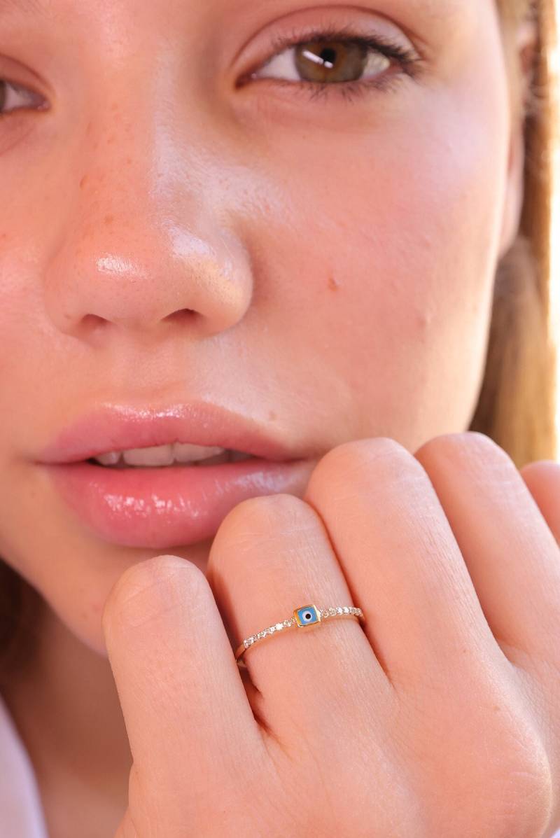 Mihenkler Jewelry 14K Gold Evil Eye Perlenstein Ring von MihenklerJewellery