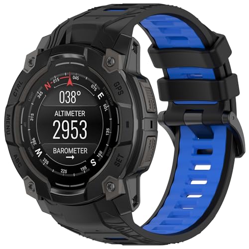 Miimall 22mm Silikon Ersatz-Sport-Band Kompatibel mit Instinct E Armband 45MM, Leichte Silikon Ersatzarmbänd für Garmin Instinct E Armbänd 45MM für Damen Herren, Schwarz+Blau von Miimall