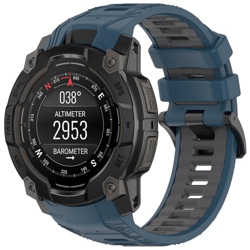 Miimall 22mm Silikon Ersatz Sport Strap Kompatibel mit Garmin Instinct E Band 45MM, Leichte Silikon Ersatzarmbänder für Garmin Instinct E Band 45MM für Damen und Herren, Blau+Grau von Miimall