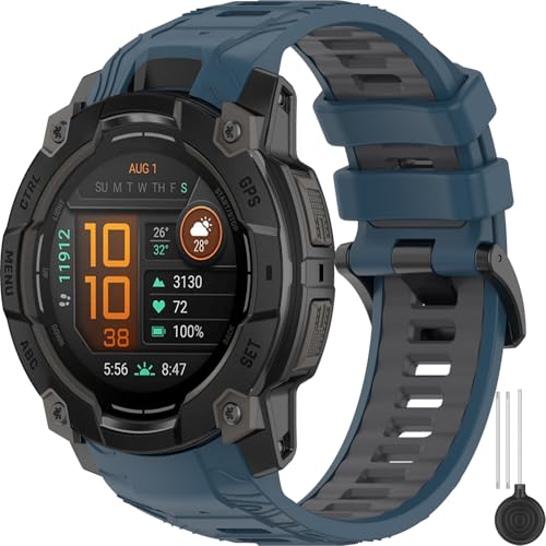 Miimall 22mm Sport Strap Kompatibel mit Garmin Instinct 3 Solar/Solar Tactical Edition Band 45MM, Leichte Silikon Ersatzarmbänder für Garmin Instinct 3 AMOLED Band 45MM für Damen Herren, Blau+Grau Miimall 22mm Sport Strap Kompatibel mit Garmin Instinct 3 Solar/Solar Tactical Edition Band 45MM, Leichte Silikon Ersatzarmbänder für Garmin Instinct 3 AMOLED Band 45MM für Damen Herren, Blau+Grau von Miimall