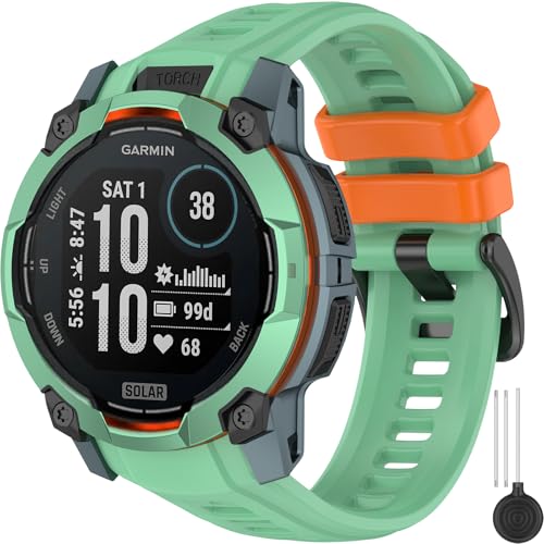 Miimall 22mm Sport Strap Kompatibel mit Garmin Instinct 3 Solar/Solar Tactical Edition Band 45MM, Leichte Silikon Ersatzarmbänder für Garmin Instinct 3 AMOLED Band 45MM für Damen Herren, Neo Tropic von Miimall
