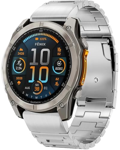 Miimall 26mm QuickFit Armbänder Kompatibel mit Garmin Fenix 7X Pro/6X Sapphire Solar Armband Damen Herren, Edelstahl Ersatzarmband Metall Uhrenarmband für Descent Mk2i/Quaitx 3/Tactix Charlie, Silber von Miimall