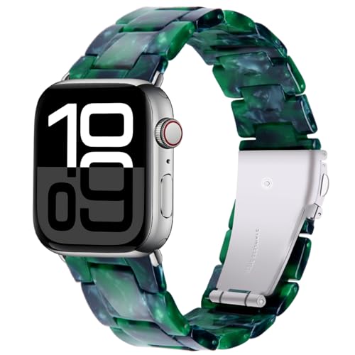 Miimall 38 MM Harz Ersatzarmband Kompatibel mit Apple Watch Series 10 Armband 42 mm, Leicht Ersatz Band für 41mm iWatch Series 9 8 7 Armband Damen Herren, Stummes Perlgrün von Miimall