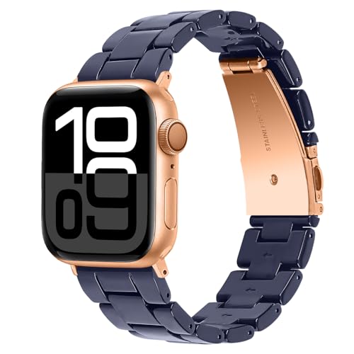 Miimall 38mm Harz Armband Kompatibel mit Apple Watch 10 42mm Band Damen Herren, Leicht Verstellbare Ersatzarmband für Apple Watch Series 10 9 8 7 6 SE 5 4 3 2 1 Band, Mitternachtsblau von Miimall