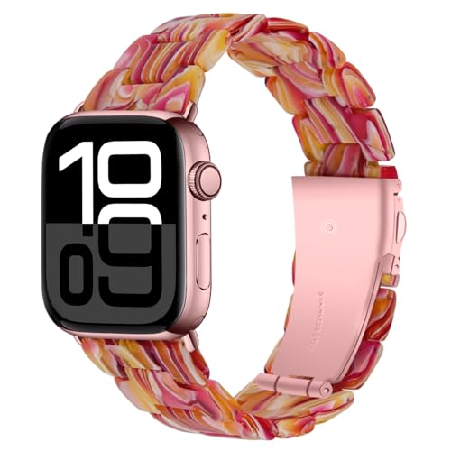 Miimall 38mm Resin Armbänder Kompatibel mit Apple Watch Armband 42mm Series 10, Verstellbare Leichtes Harz Ersatzarmband für iWatch Series 6 5 4 40mm Ersatz Band Damen Herren, Rötlich-Gelb von Miimall