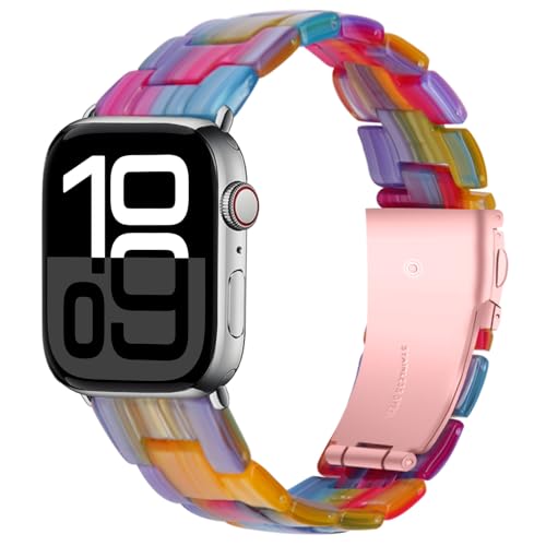 Miimall 42MM Armbänder Kompatibel mit Apple Watch 10 46mm Armband, Harz Ersatzband mit Schnelllöseknopf für Apple Watch Series 3 2 1 42mm Band Damen Herren, Regenbogen von Miimall