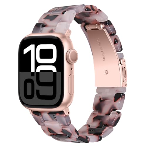 Miimall 42MM Ersatz Armbänder Kompatibel mit Apple Watch Series 10 46mm Armband, Harz Ersatzband mit Schnelllöseknopf für Apple Watch Series 3 2 1 42mm Damen Herren Band, Hellgrau Blume von Miimall