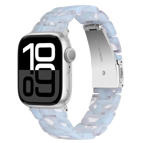 Miimall 42MM ErsatzBand Kompatibel mit Apple Watch10 Armband 46MM Damen Herren, Verstellbares Resin Armband für Apple Watch SE 2 SE 44mm Armbänder, Blassblaue Blume von Miimall