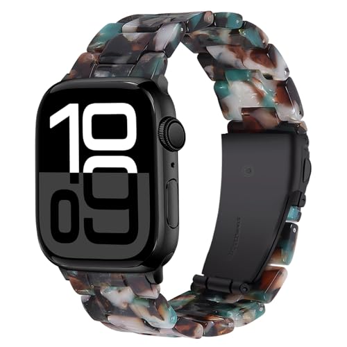 Miimall 42MM ErsatzBand Kompatibel mit Apple Watch10 Armband 46MM Damen Herren, Verstellbares Resin Armband für Apple Watch SE 2 SE 44mm Armbänder, öLgemäLde Grün von Miimall
