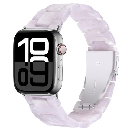 Miimall 42mm Resin Armbänder Kompatibel mit Apple Watch 10 Armband 46MM, Verstellbare Leichtes Harz Ersatzarmband für iWatch Series 10 9 8 7 6 SE 5 4 3 2 1 Band Damen Herren, Klar Weiß von Miimall