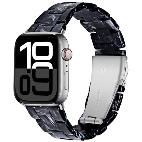 Miimall 42mm Resin Armbänder Kompatibel mit Apple Watch 10 Armband 46MM, Verstellbare Leichtes Harz Ersatzarmband für iWatch Series 10 9 8 7 6 SE 5 4 3 2 1 Band Damen Herren, Schwarz Weiß von Miimall