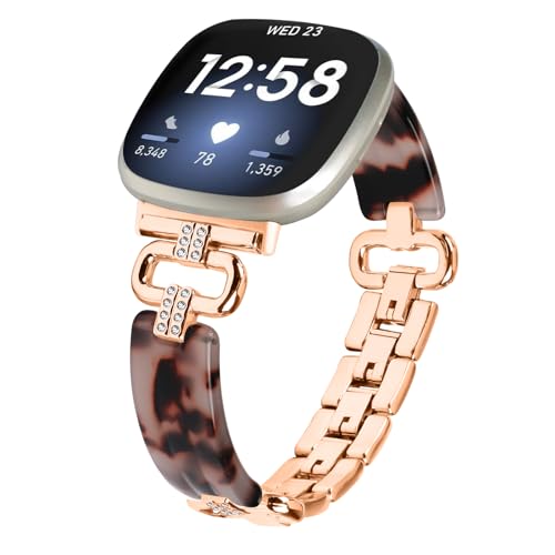 Miimall Armbänder Kompatibel mit Fitbit Versa 4 / Fitbit Versa 3 Armband, Zinklegierung Damen Harz Armband für Fitbit Versa 4/ Versa 3/ Sense 2/ Sense -Roségold von Miimall