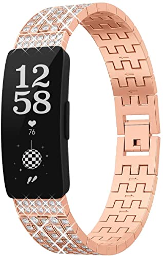 Miimall Damen Armband Kompatibel mit Fitbit Inspire/Inspire 2/Inspire hr Ersatzarmband, Glänzenden Strasssteinen Hochwertiges Legierung Metall Uhrenarmband für Fitbit Inspire/Inspire 2 - Roségold von Miimall
