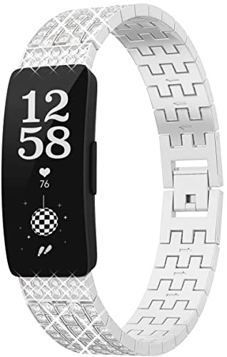 Miimall Damen Armband Kompatibel mit Fitbit Inspire/Inspire 2/Inspire hr Ersatzarmband, Glänzenden Strasssteinen Hochwertiges Legierung Metall Uhrenarmband für Fitbit Inspire/Inspire 2 - Silber von Miimall