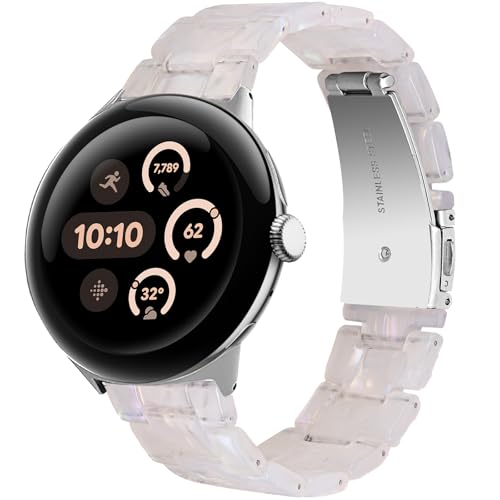 Miimall Resin Armband für 41mm Google Pixel Watch 1/2/3 Armband, Verstellbare Atmungsaktive Band für Google Pixel Watch 3 41MM Herren Damen, Schale weiß von Miimall