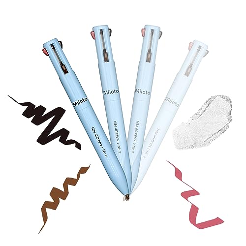 4 in 1 Makeup Pen, 4 Farben Augen Make-Up Stifte, Multifunktionaler Kosmetikstift Wasserfester Makeup Beauty Pencil, Augenbrauenstift & Eyeliner & Lipliner & Textmarker (#1) von Miioto