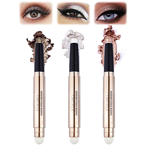 Miioto Eyeshadow Stick Set, 3 PCS Shimmer Lidschatten Makeup Pen, Cream Pencil Crayon Eyeshadow Pen with Brush, Eye Brightener Stick, Wasserfestes Smoky Eyeshadow Set (02) von Miioto