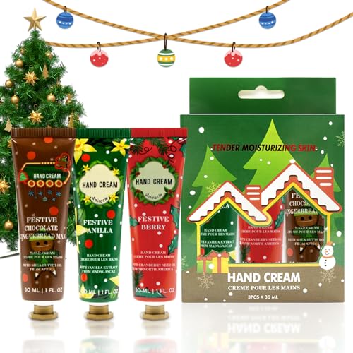 Handcreme Weihnachten, Handcreme Set, Handcreme Weihnachten Mini, Handcreme Geschenkset, Ideal für rissige Hände, Geschenk für Männer, Frauen, Mütter, Freundinnen - 3 * 30ml von Miioto