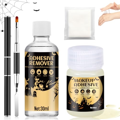Hautkleber Halloween, 30ml Mastix Hautkleber+30ml Gesichtskleber Remover, Hautkleber Gesicht Scar Liquid für Halloween, Karneval, Party, Drama, Rollenspiele, Starker Klebstoff, Fällt Nicht Leicht von Miioto