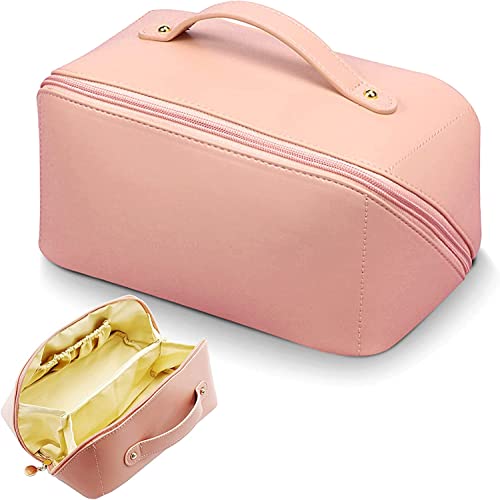 Make up Organizer Tasche, Reise Kosmetiktasche, Makeup Bag Waschtasche Schminktasche Groß Fassungsvermögen Tragbare Reise-Kulturtasche, Multifunktions PU Leder Reisekosmetiktasche für Damen (Pink) von Miioto