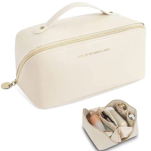 Make up Organizer Tasche, Reise Kosmetiktasche, Makeup Bag Waschtasche Schminktasche Groß Fassungsvermögen Tragbare Reise-Kulturtasche, Multifunktions PU Leder Reisekosmetiktasche für Damen (White) von Miioto