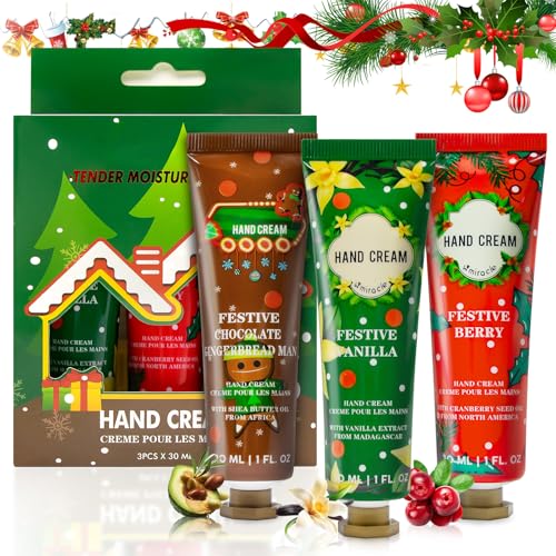 Miioto Weihnachtshandcreme, Handcreme Set Weihnachten, Handcreme Mini, Spendet Feuchtigkeit und Beugt Trockenheit vor Weihnachtsanzüge für Damen Herren Mitarbeiter Kollegen -3 * 30ml von Miioto