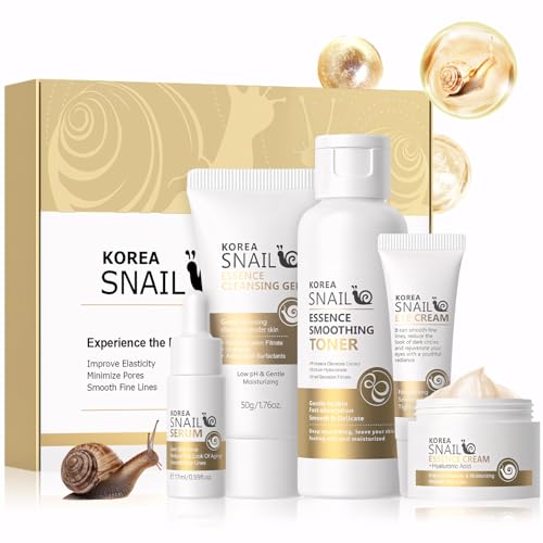 Snail Mucin, Skincare Set Korea, Advanced Snail 96 Mucin Power Essence, Schneckenschleim Creme, Snail Mucin Augencreme, Reinigungsmittel, Gesichtstoner, Skin Care Set für Mädchen und Frauen von Miioto