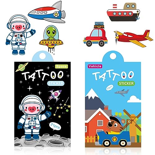 TemporäRe Tattoos Kinder, Kinder Tatoos Set, Sticker Kinder, Geburtstagspartyzubehör für Kinder und Erwachsene, Geburtstagsgeschenke für Jungen und MäDchen (Fahrzeug + Raumschiff) von Miioto