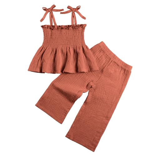 Baby Mädchen Kleidung Kleinkind Sommer Bekleidungsset Suspender und Hosen Set 2-Stücke Babykleidung Set für Mädchenn Burnt orange 66 9-12 Monate von Miipat