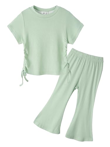 Miipat Baby Mädchen Bekleidungssets Kurzarm Top mit Hose Set 2 teilig Kleinkind Mädchen Sommer Kleidung Weiche Freizeitoutfits für Mädchen Grün 120 4-5 Jahre von Miipat