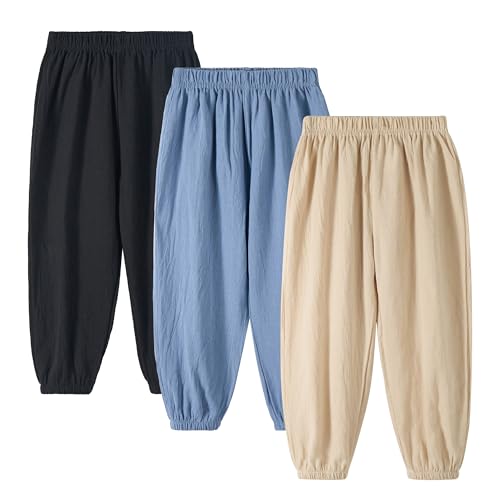 Miipat Baby Mädchen Hose 3 Stück Kleinkind Junge Casual Lange Hosen Kinder Sommer Weiche Elastische Taille Unisex Harem Hose 130 6-7 Jahre von Miipat
