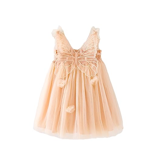Miipat Baby Mädchen Kleid Ärmellos Schmetterling Prinzessin Tüllkleid Kleinkind Mädchen Blumenmädchenkleider Hochzeit Geburtstag Partykleid Champagner 110 3-4 Jahre von Miipat