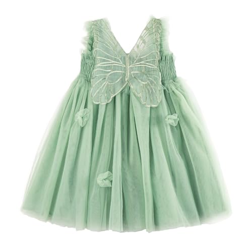 Miipat Baby Mädchen Kleid Ärmellos Schmetterling Prinzessin Tüllkleid Kleinkind Mädchen Blumenmädchenkleider Hochzeit Geburtstag Partykleid Dillgrün 100 2-3 Jahre von Miipat