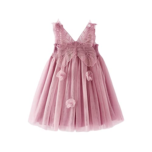 Miipat Baby Mädchen Kleid Ärmellos Schmetterling Prinzessin Tüllkleid Kleinkind Mädchen Blumenmädchenkleider Hochzeit Geburtstag Partykleid DunkelRosa 66 6-9 Monate von Miipat