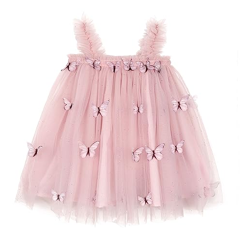 Miipat Baby Mädchen Kleid Ärmellos Schmetterling Prinzessin Tüllkleid Kleinkind Mädchen Blumenmädchenkleider Hochzeit Geburtstag Partykleid KoreanischRosa 90 18-24 Monate von Miipat