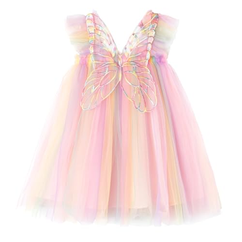 Miipat Baby Mädchen Kleid Ärmellos Schmetterling Prinzessin Tüllkleid Kleinkind Mädchen Blumenmädchenkleider Hochzeit Geburtstag Partykleid Rainbow 100 2-3 Jahre von Miipat