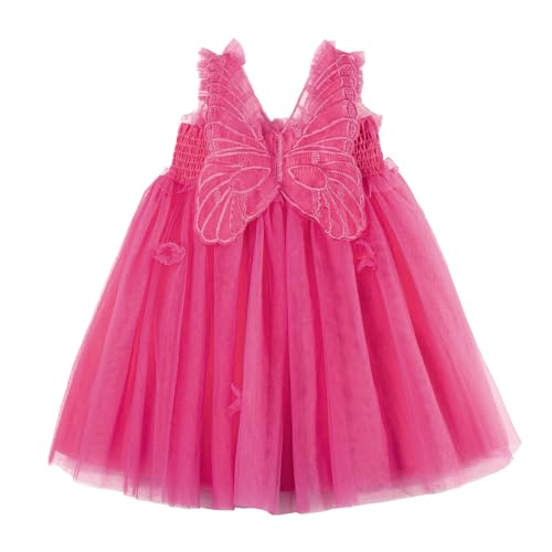 Miipat Baby Mädchen Kleid Ärmellos Schmetterling Prinzessin Tüllkleid Kleinkind Mädchen Blumenmädchenkleider Hochzeit Geburtstag Partykleid Rose 90 18-24 Monate von Miipat