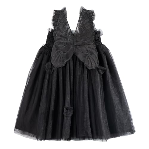 Miipat Baby Mädchen Kleid Ärmellos Schmetterling Prinzessin Tüllkleid Kleinkind Mädchen Blumenmädchenkleider Hochzeit Geburtstag Partykleid Schwarz 110 3-4 Jahre von Miipat